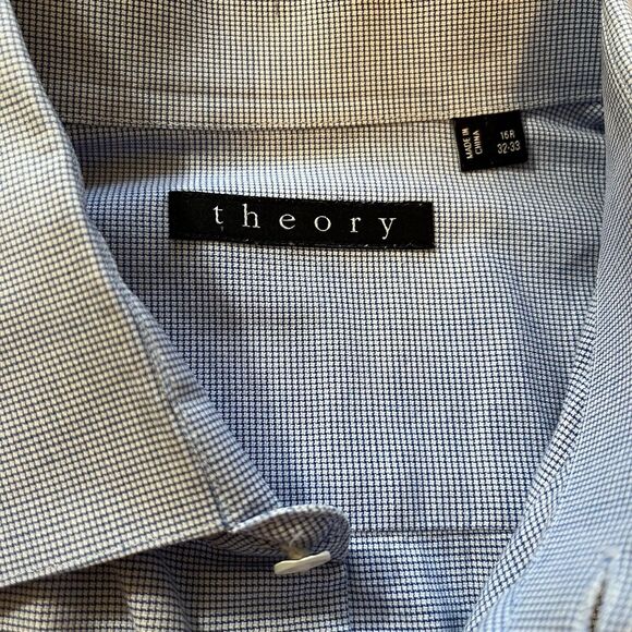Theory Stretch Dover Spr Swildon Oxford Men’s Button Up Blue Shirt 16 R 32 33‎ - Picture 3 of 6